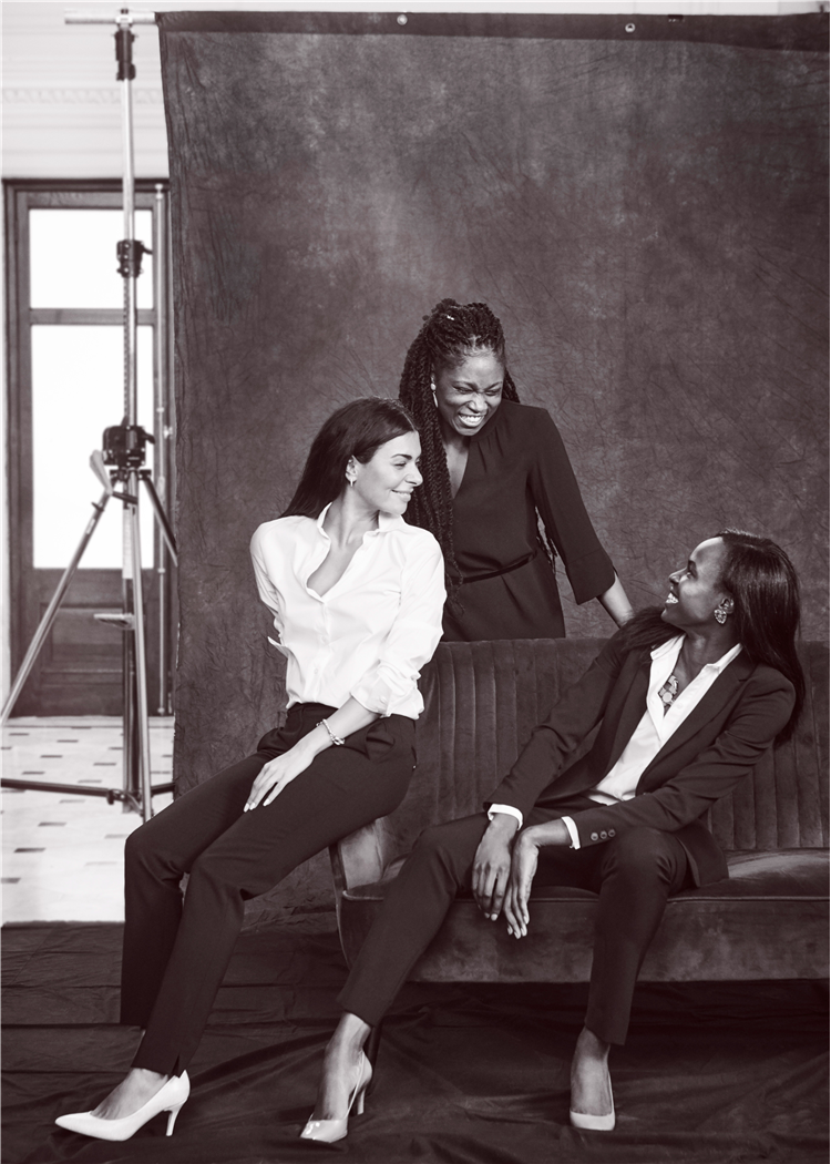 Three black women in black and white photo
